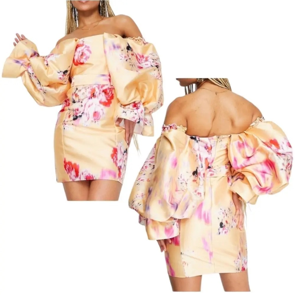 ASOS luxe size is 2 belted drama sleeve, satin florall mini dress nwt